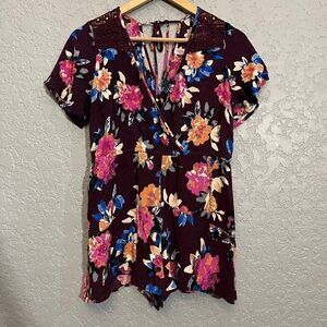 Burgundy Floral Romper  